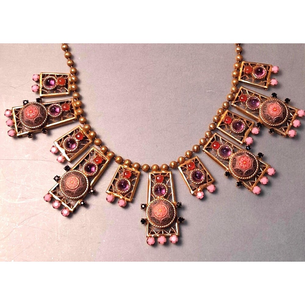 Juliana Moroccan Matrix Necklace Amethyst Carnelian Glass - Picture 2 of 14